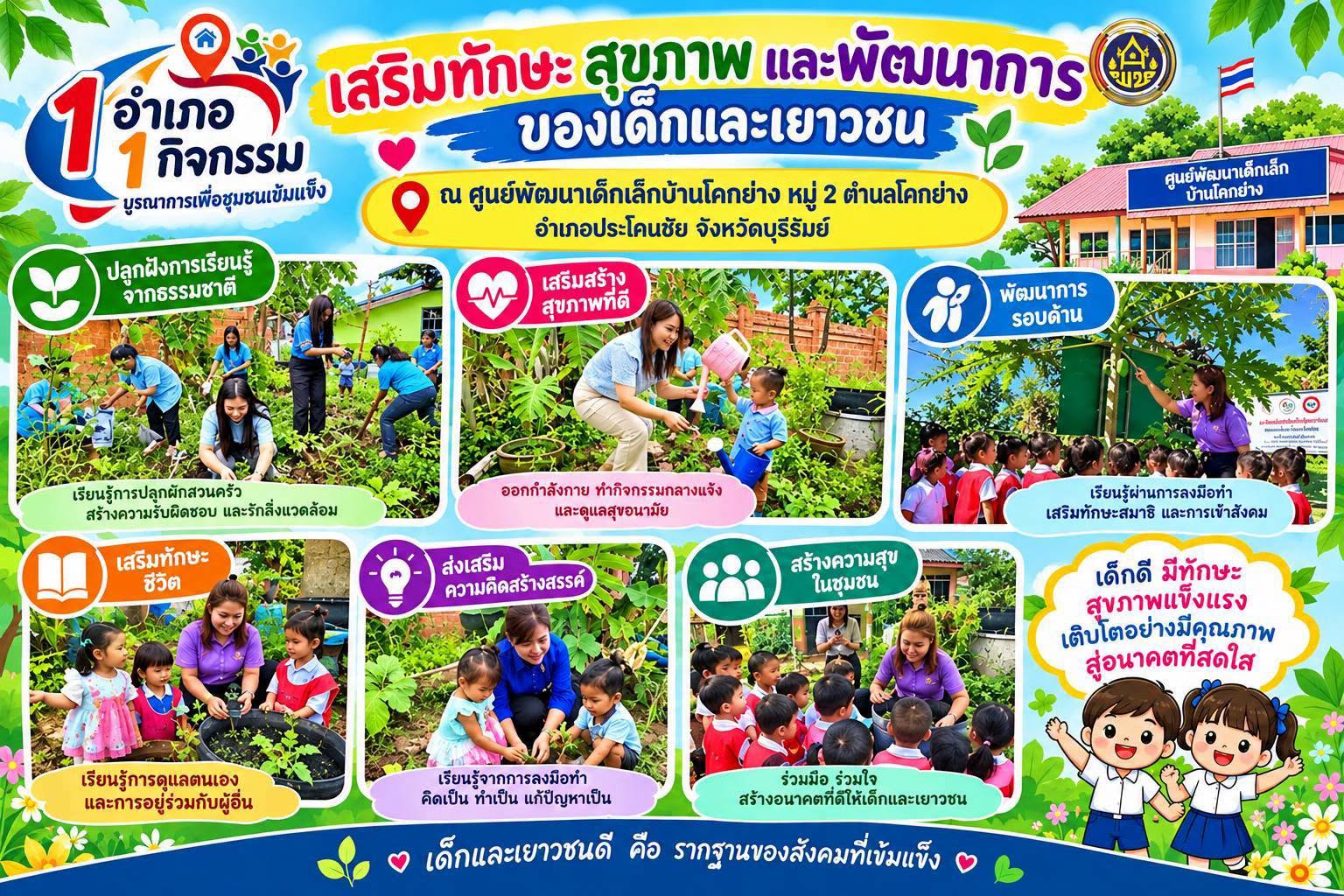 ช.บุรีรัมย์ - CDD Prakhonchai : GROWTH TEAM PRAKHONCHAI Plus  พช.ประโคนชัย พร้อมทำพลัส–ประชาสัมพันธ์กิจกรรม “1 อำเภอ 1 กิจกรรม” เสริมทักษะ สุขภาพ และพัฒนาการเด็กและเยาวชน